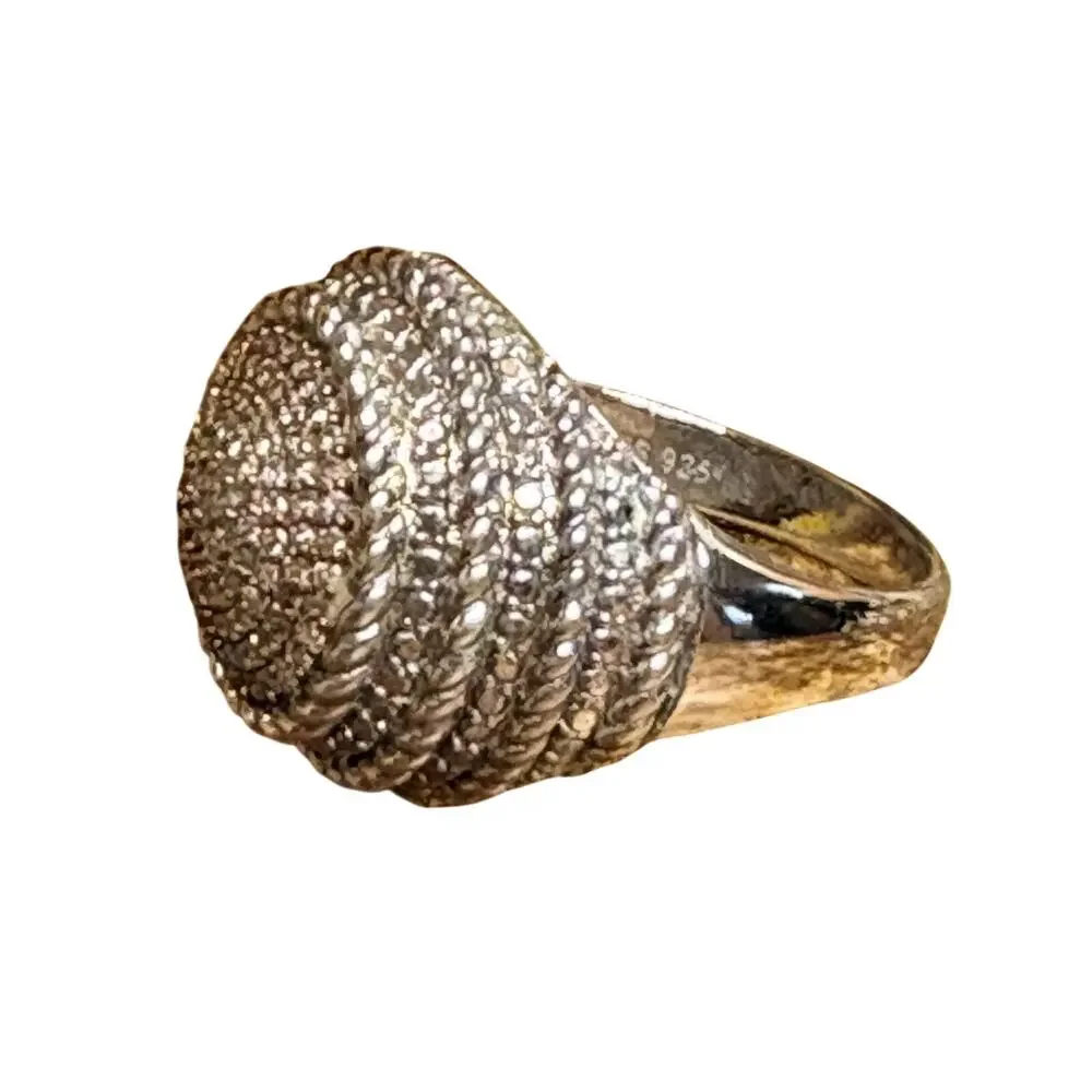 JS Sterling Silver and Cognac Diamond Ring Size 10 Dome Statement